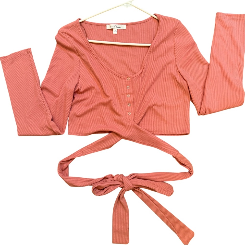 Love tree Women's Ribbed Pink Crop Top with a “ballet wrap” that ties at waist